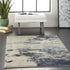 2' X 4' Ivory And Teal Blue Abstract Power Loom Non Skid Area Rug